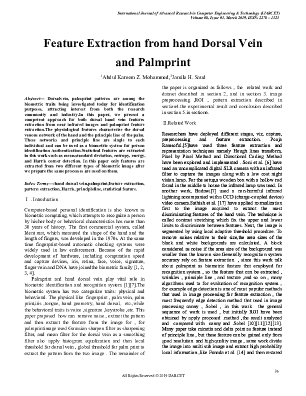 (PDF) Feature Extraction from hand Dorsal Vein and Palmprint
