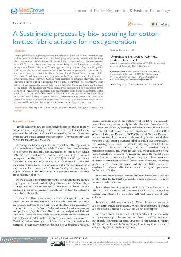 (PDF) A Sustainable process by bio scouring for cotton knitted fabric suitable for next