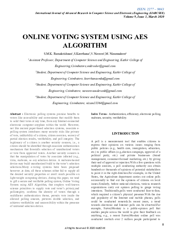 (PDF) ONLINE VOTING SYSTEM USING AES ALGORITHM
