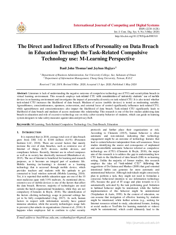 (PDF) The Direct and Indirect Effects of Personality on Data Breach in ...