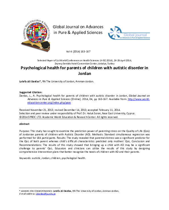 (PDF) Psychological health for parents of children with autistic ...