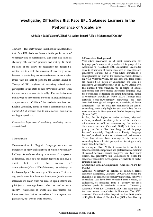 (PDF) Investigating Difficulties that Face EFL Sudanese Learners in the ...