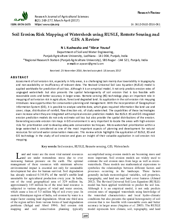 (PDF) Soil erosion risk mapping of watersheds using RUSLE, remote ...