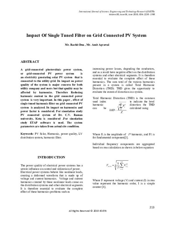 (PDF) Impact Of Single Tuned Filter on Grid Connected PV System