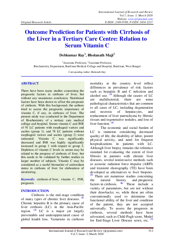 (PDF) Outcome Prediction for Patients with Cirrhosis of the Liver in a ...