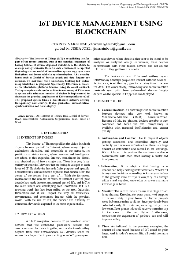(PDF) IoT DEVICE MANAGEMENT USING BLOCKCHAIN