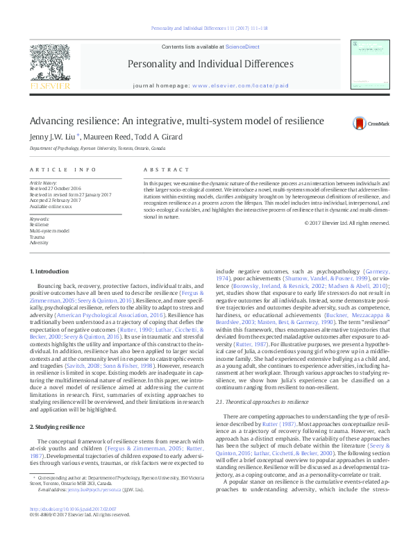 (PDF) Advancing resilience: An integrative, multi-system model of ...