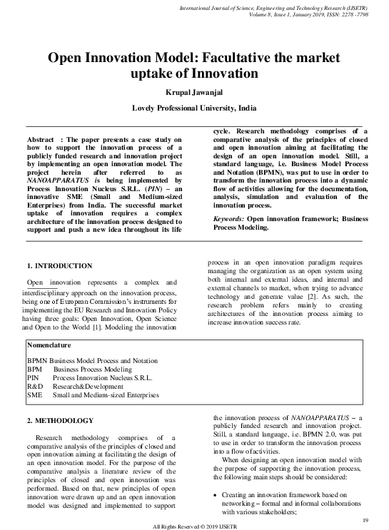 (PDF) Open Innovation Model: Facultative the market uptake of Innovation