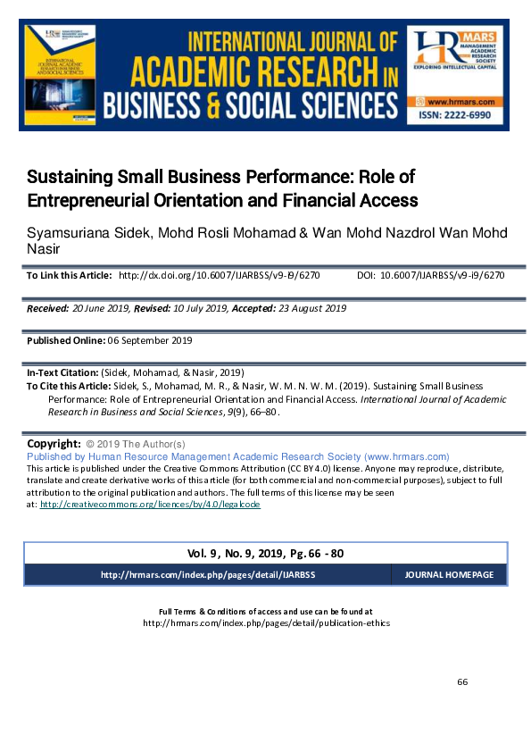 (PDF) Sustaining Small Business Performance: Role of Entrepreneurial ...