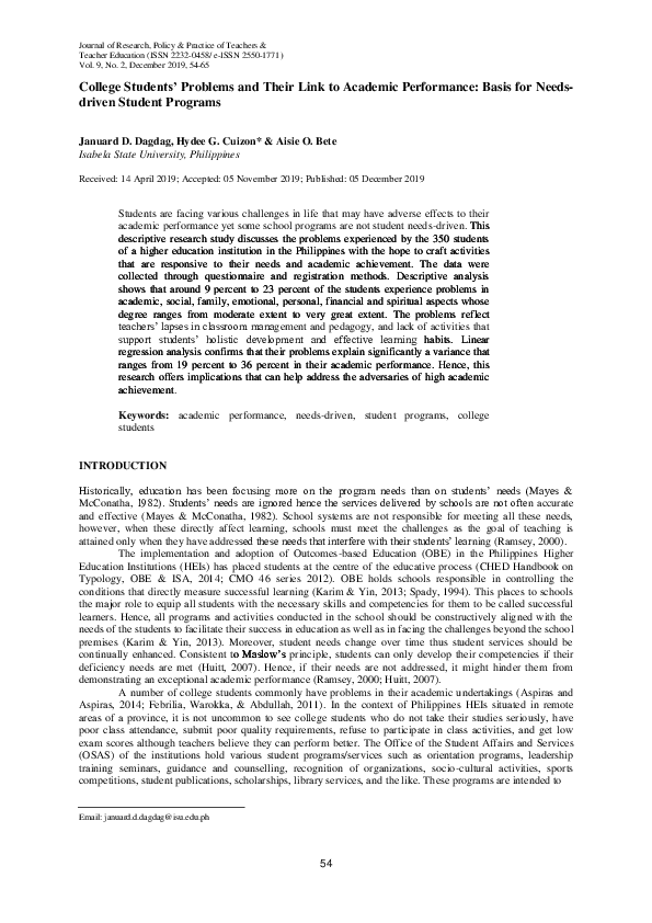 (PDF) College Students' Problems and Their Link to Academic Performance ...