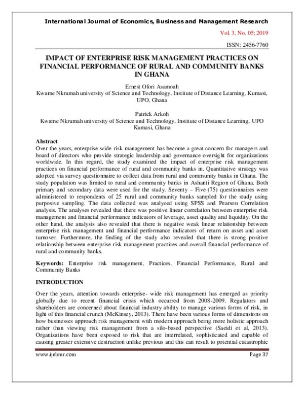 (PDF) IMPACT OF ENTERPRISE RISK MANAGEMENT PRACTICES ON FINANCIAL ...