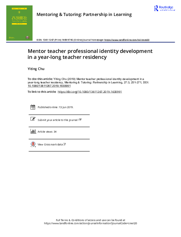 (PDF) Mentor teacher professional identity development in a year-long ...
