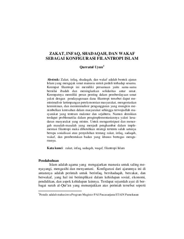 Pdf Zakat Infaq Shadaqah Dan Wakaf Sebagai Konfigurasi Filantropi