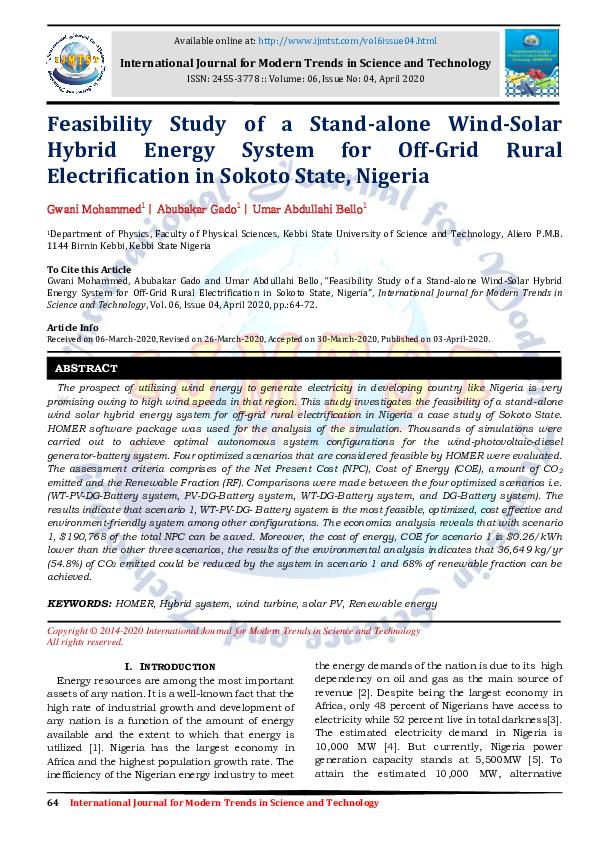 (PDF) Feasibility Study of a Stand-alone Wind-Solar Hybrid Energy ...