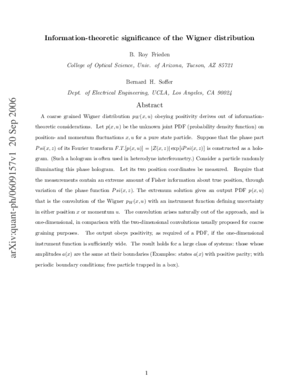 (PDF) Information-theoretic significance of the Wigner distribution