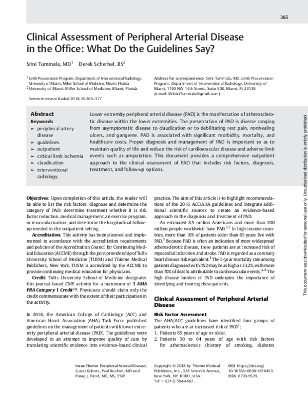 (PDF) Clinical Assessment of Peripheral Arterial Disease in the Office ...
