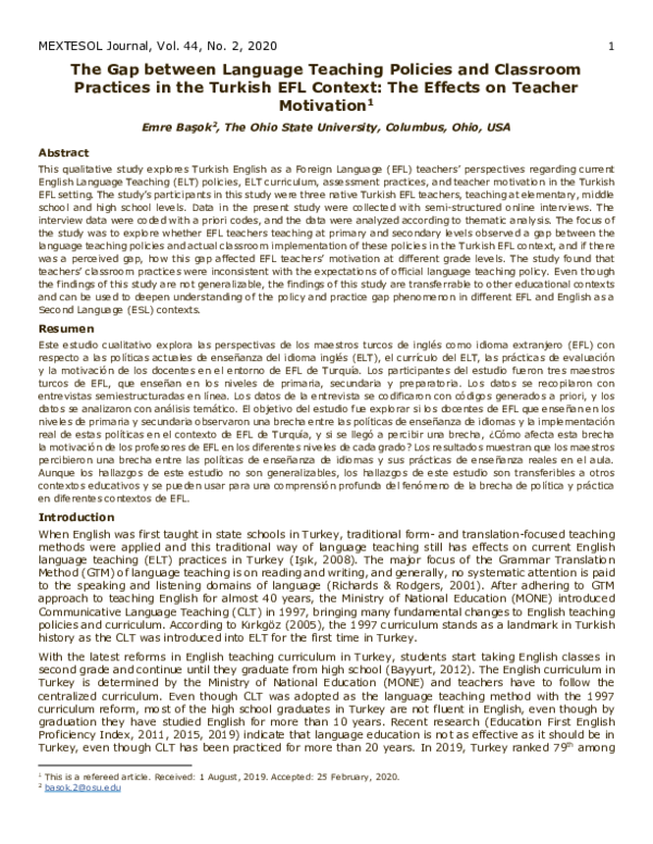 (PDF) The Gap between Language Teaching Policies and Classroom ...