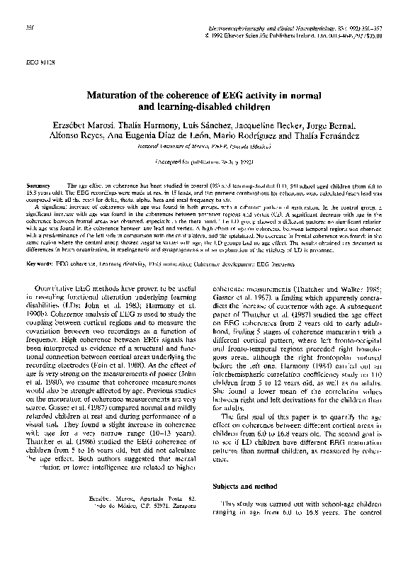 (PDF) Maturation of the coherence of EEG activity in normal and ...
