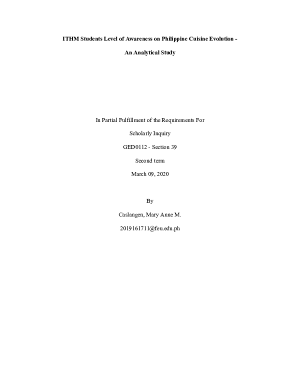 (DOC) Term paper (3) (ITHM Students Level of Awareness on Philippine ...