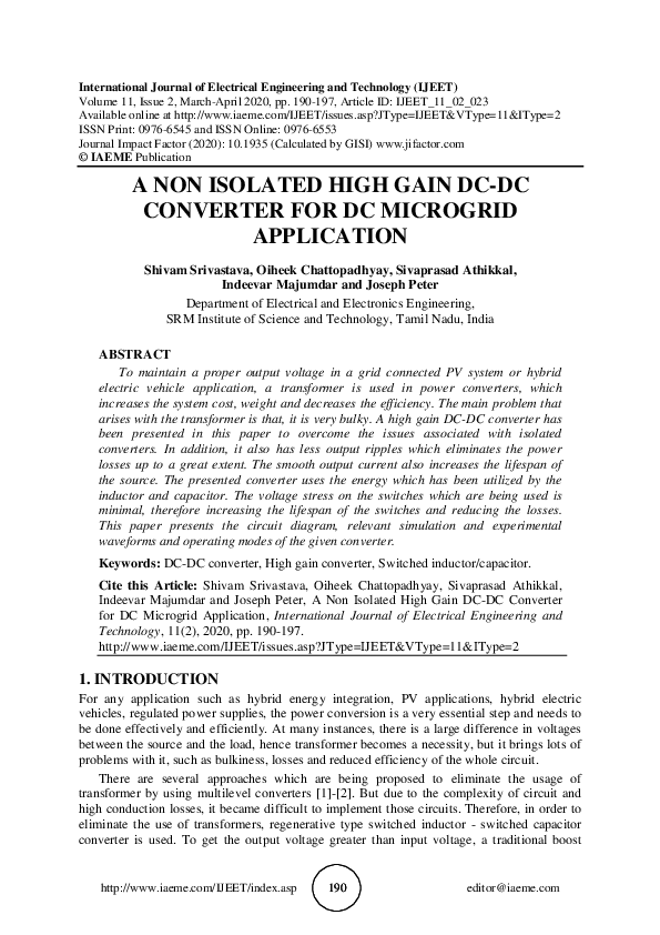 (PDF) A NON ISOLATED HIGH GAIN DC-DC CONVERTER FOR DC MICROGRID APPLICATION