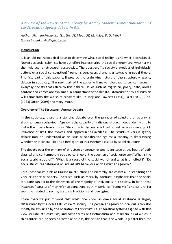 (PDF) A review of the Structuration Theory by Antony Giddens