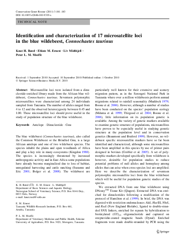 (PDF) Identification and characterization of 17 microsatellite loci in ...