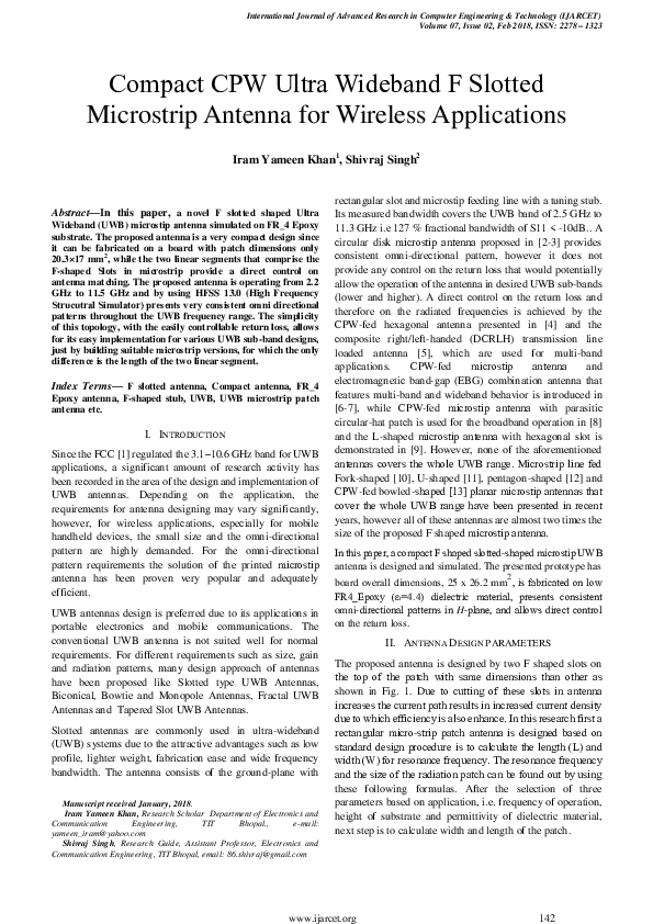 (PDF) Compact СPW Ultra Wideband F Slotted Microstrip Antenna for ...