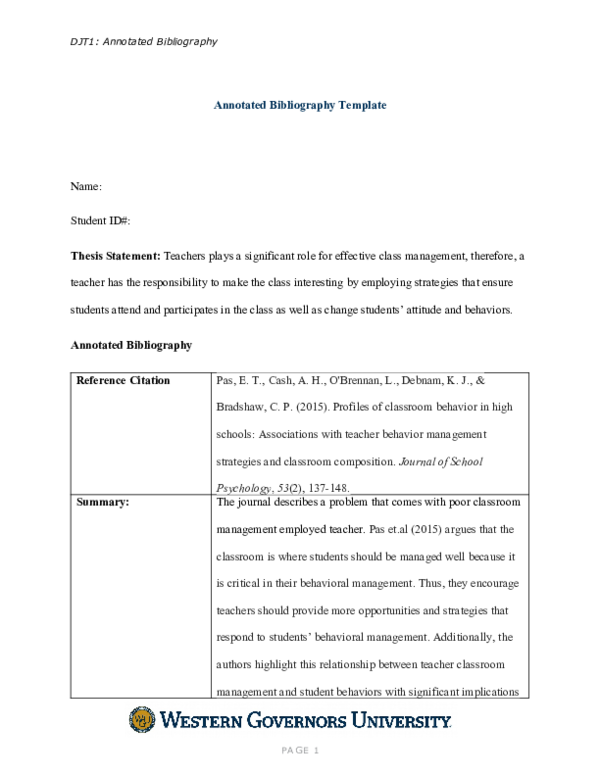 (DOC) Annotated Bibliography Template