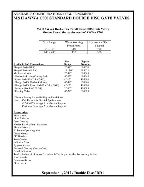 (PDF) M&H AWWA C500 STANDARD DOUBLE DISC GATE VALVES M&H AWWA Double