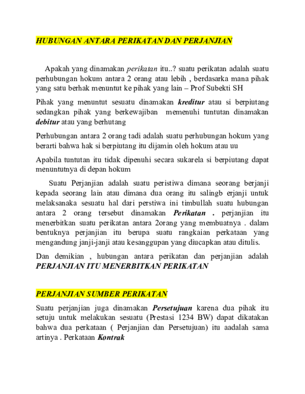(DOC) HUBUNGAN ANTARA PERIKATAN DAN PERJANJIAN | Rifki Alhadi