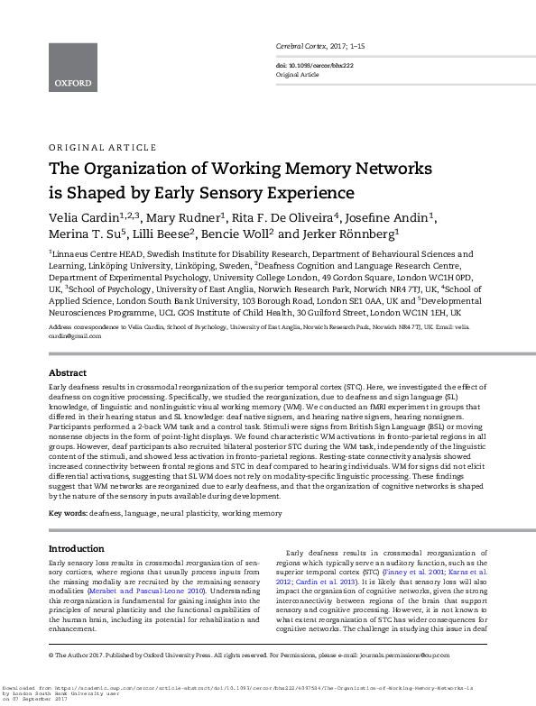 (PDF) The Organization of Working Memory Networks is Shaped by Early ...
