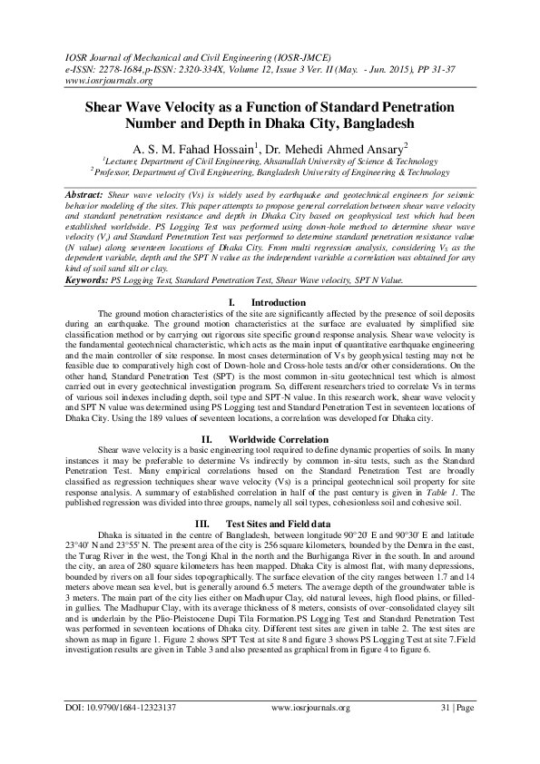 (PDF) Shear Wave Velocity as a Function of Standard Penetration Number ...