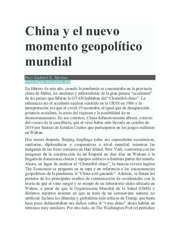 (PDF) China y el nuevo momento geopolítico mundial