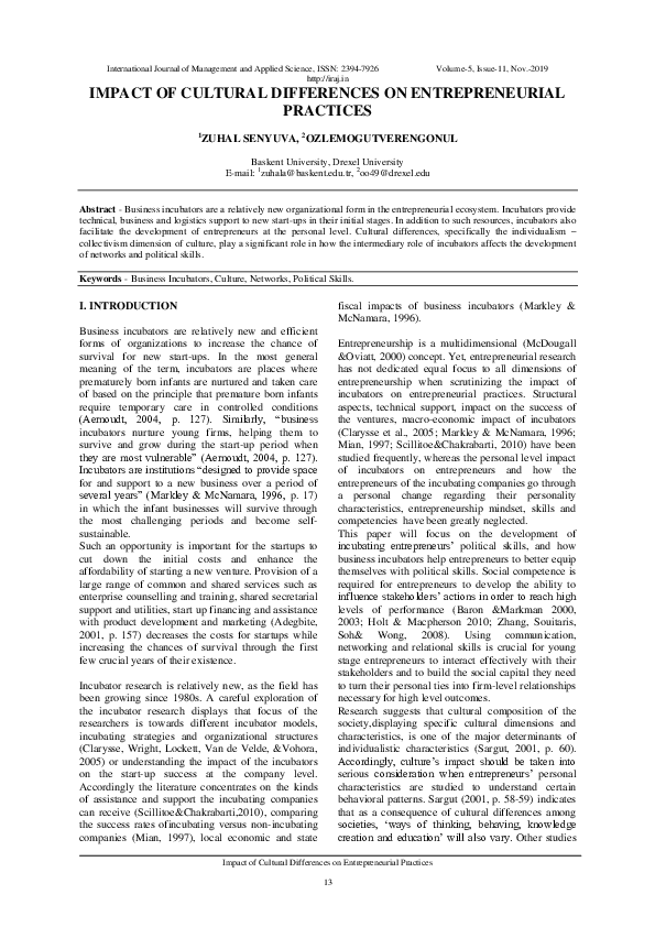 (PDF) IMPACT OF CULTURAL DIFFERENCES ON ENTREPRENEURIAL PRACTICES