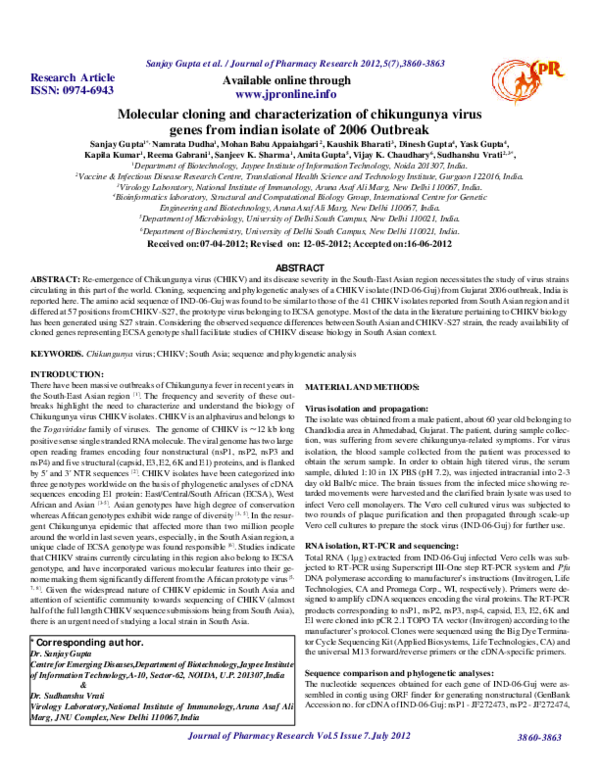 (PDF) Molecular cloning and characterization of Chikungunya virus genes ...