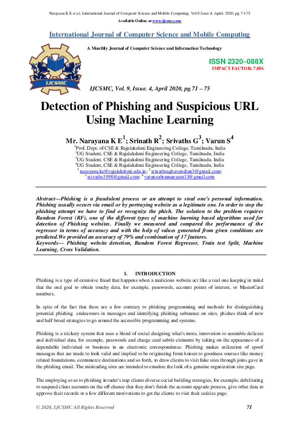 (PDF) Detection of Phishing and Suspicious URL Using Machine Learning﻿