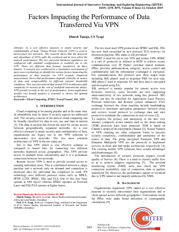 (PDF) Factors Impacting the Performance of Data Transferred Via VPN