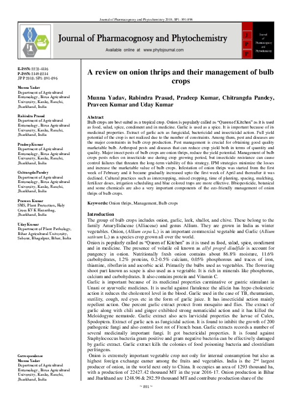 (PDF) A review on onion thrips and their management of bulb crops Dr