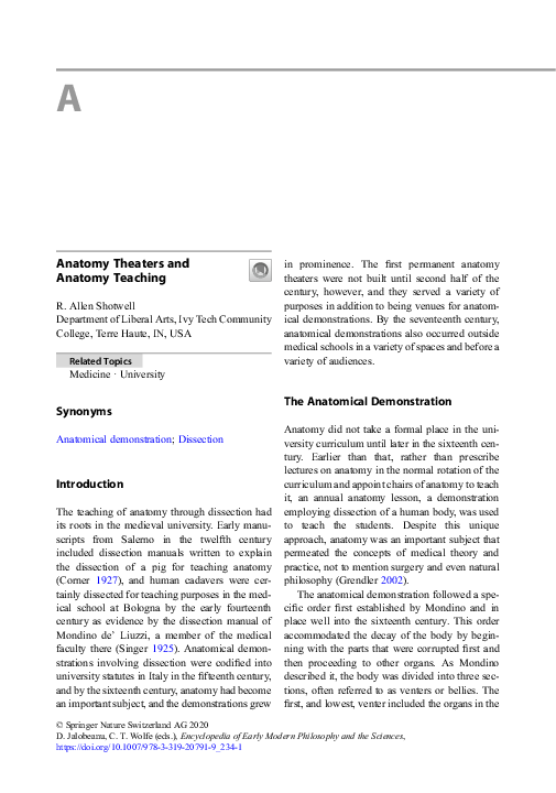 (PDF) Anatomy Theaters and Anatomy Teaching