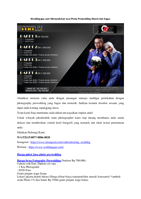 (PDF) Pricelist Harga foto prewedding jakarta Murah | dagangku dotkom