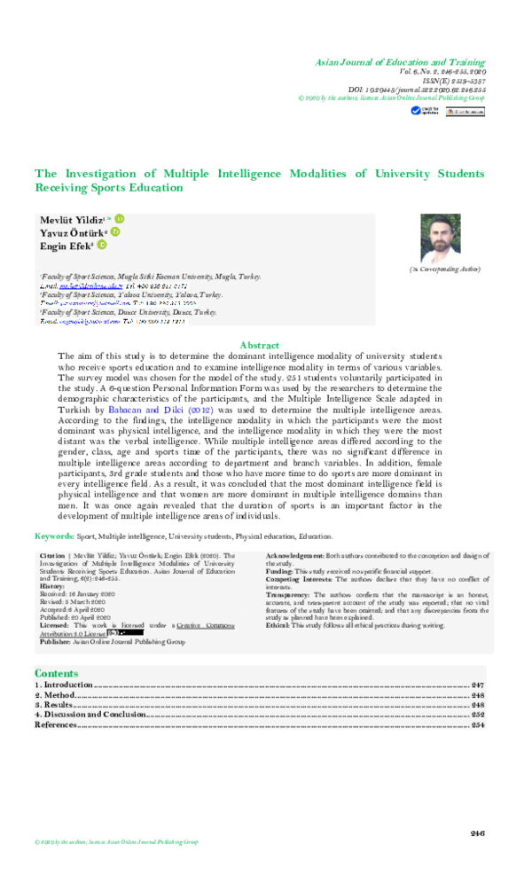 (PDF) The Investigation of Multiple Intelligence Modalities of ...