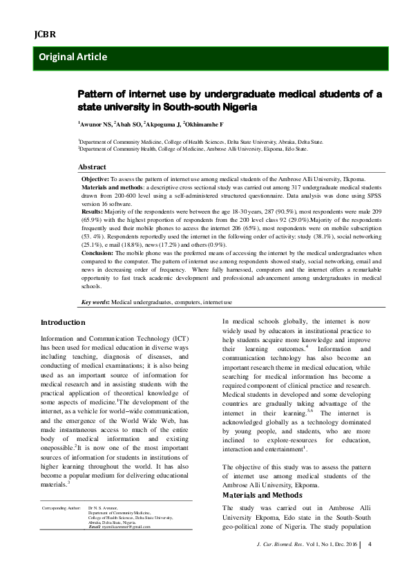 (PDF) Pattern of internet use by undergraduate medical students of a ...