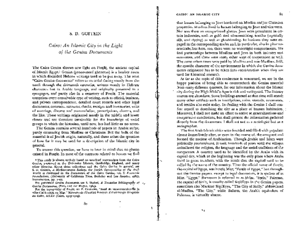 (PDF) S.D. Goitein, “Cairo An Islamic City in the Light of the Geniza