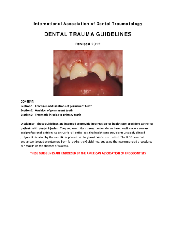 (PDF) DENTAL TRAUMA GUIDELINES CONTENT Section 1. Fractures and luxations of permanent teeth