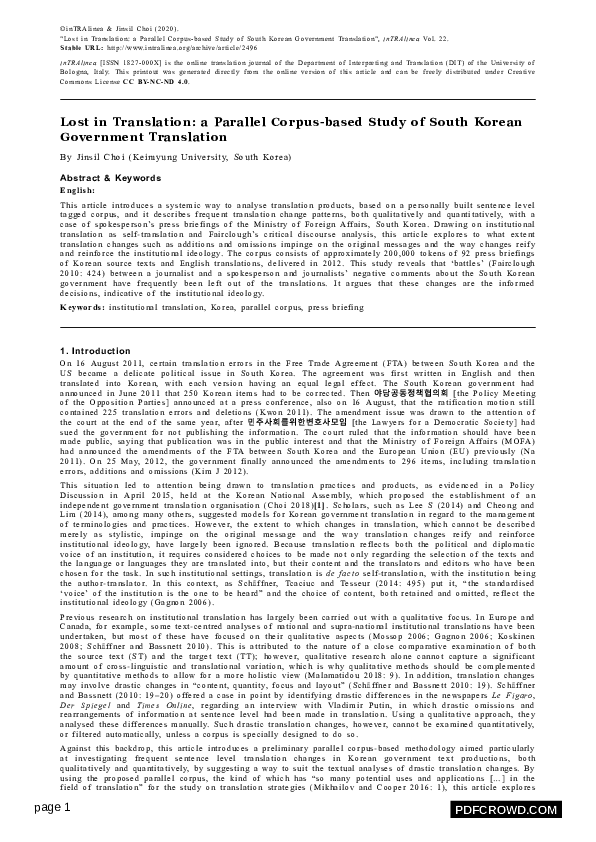 (PDF) Lost in translation: A parallel corpus based study of Korean ...