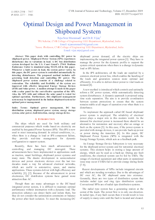 (PDF) Optimal Design and Power Management in Shipboard System