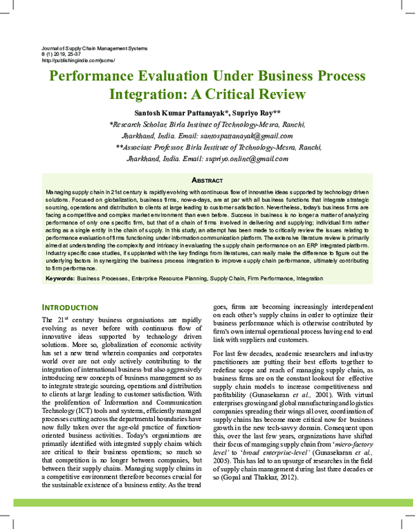 (PDF) Performance Evaluation Under Business Process Integration: A ...
