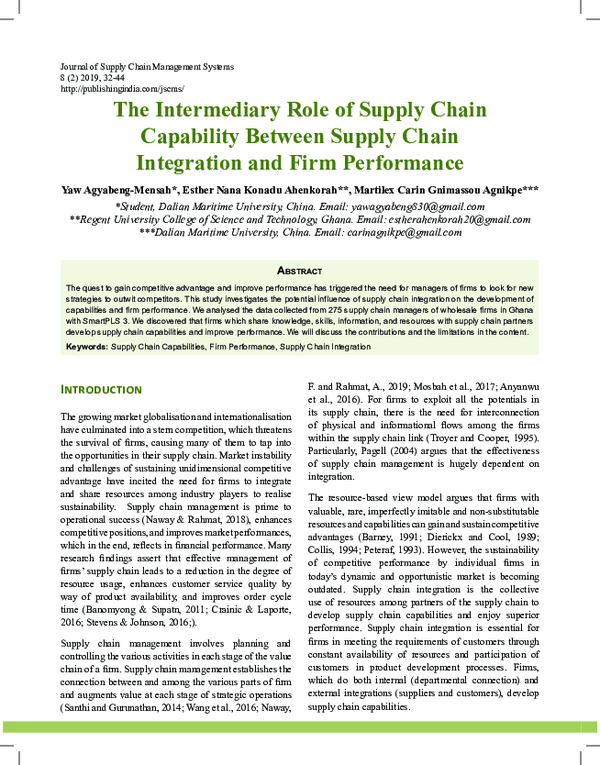 (PDF) The Intermediary Role of Supply Chain Capability Between Supply ...