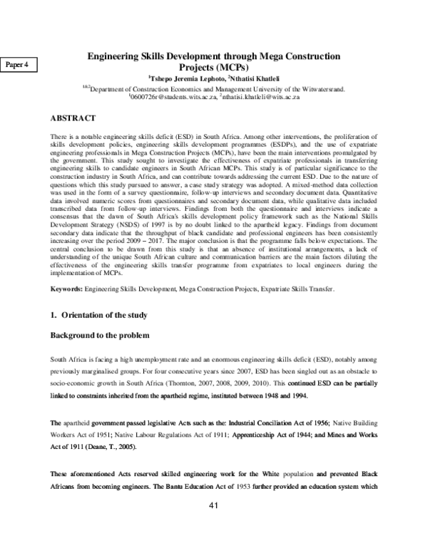 (PDF) Engineering Skills Development through Mega Construction Projects ...