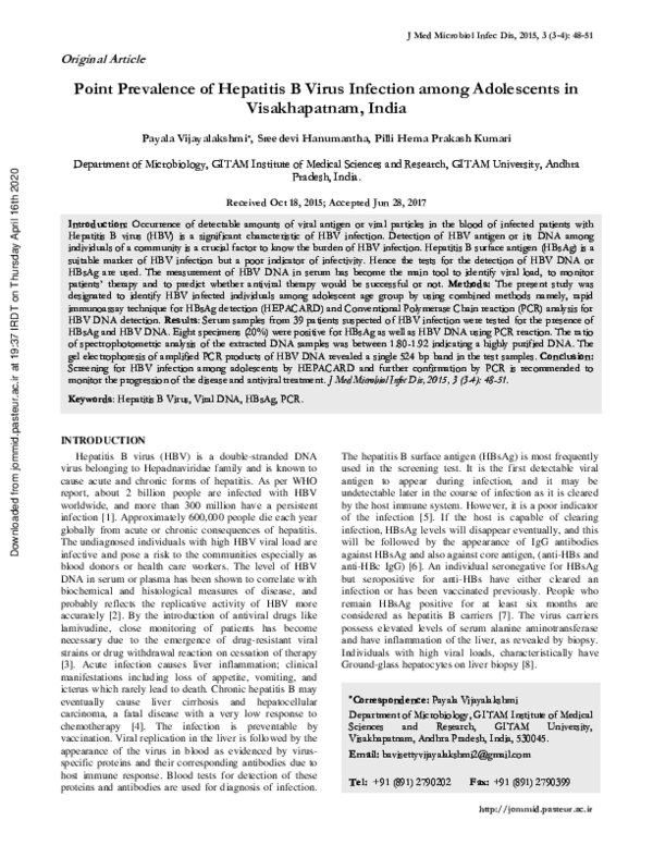 (PDF) Point Prevalence of Hepatitis B Virus Infection among Adolescents ...
